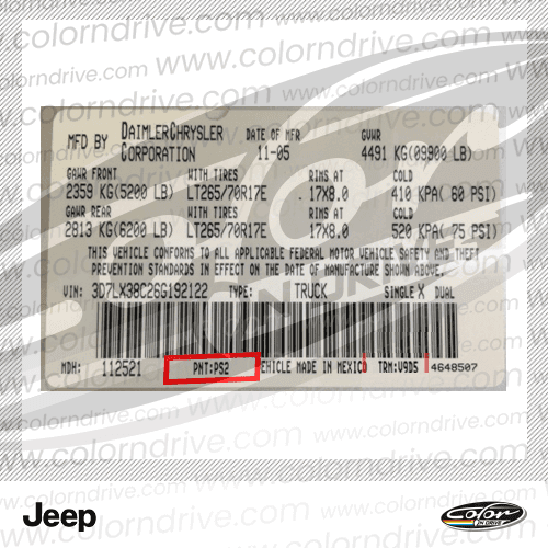 JEEP paint code label example 1